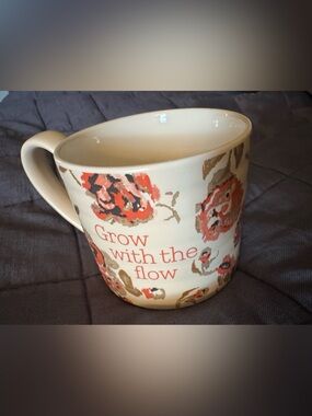 Threshold Ceramic Planter in Cream with Coral and Brown Floral Accents